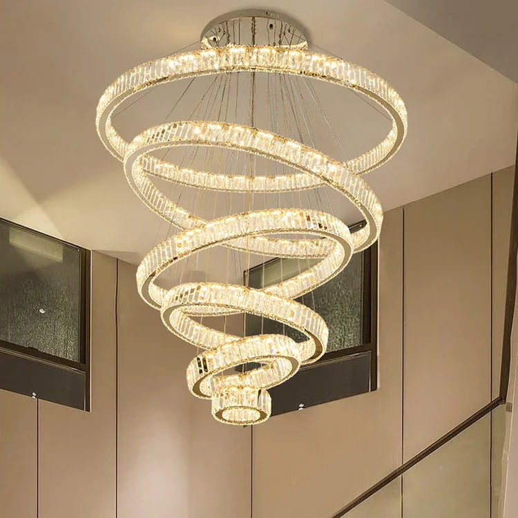 نجفة DecorBites™ الكريستالية المزودة بحلقات LED - تركيبات إضاءة متدلية فاخرة للفلل والسلالم