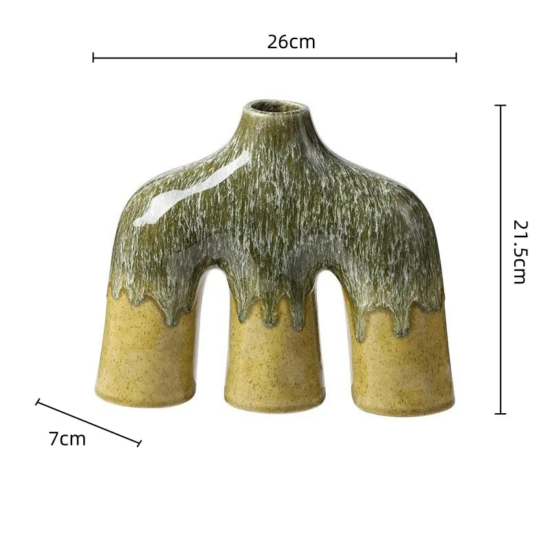 DecorBites™ Abstract Kiln-changing Glaze Ceramic Vase for Home Decor and Floral Arrangement
