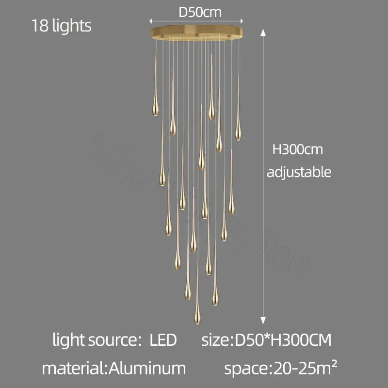DecorBites™ Gold-Plated LED Ceiling Chandelier for Staircase, Living Room, Kitchen, Attic