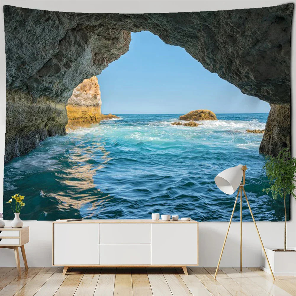 DecorBites™ Coastal Cave Tapestry Wall Hanging - Boho Seaside Landscape Room Decor