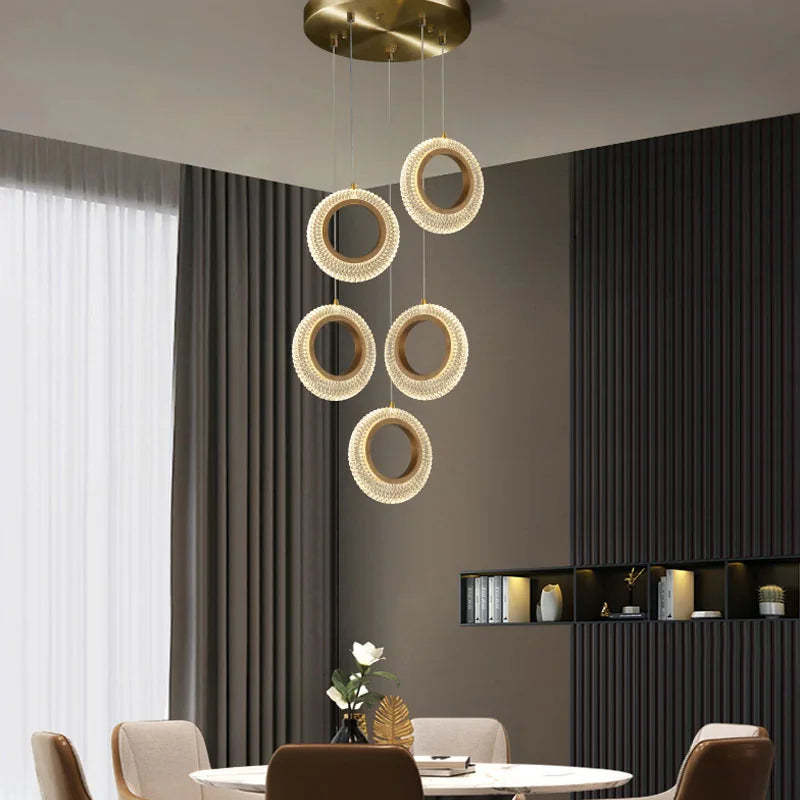 DecorBites™ Crystal Ring LED Chandelier: Modern Gold Kitchen Lighting for Staircase, Simple Indoor Hanging Lamp