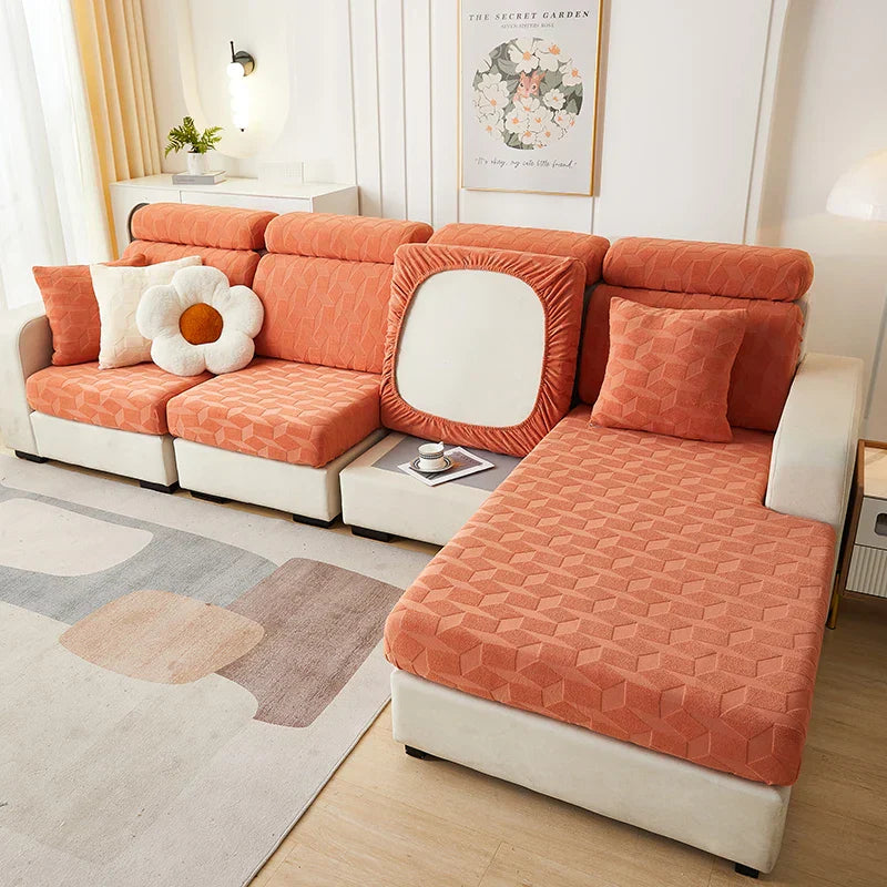 DecorBites™ Jacquard Sofa Seat Cover: Stretchable, Washable & Removable Protector