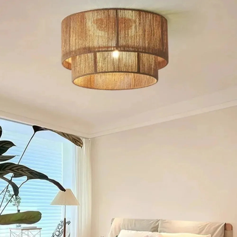 Japanese Wicker Rope Pendant Light in Brown, 45Cm