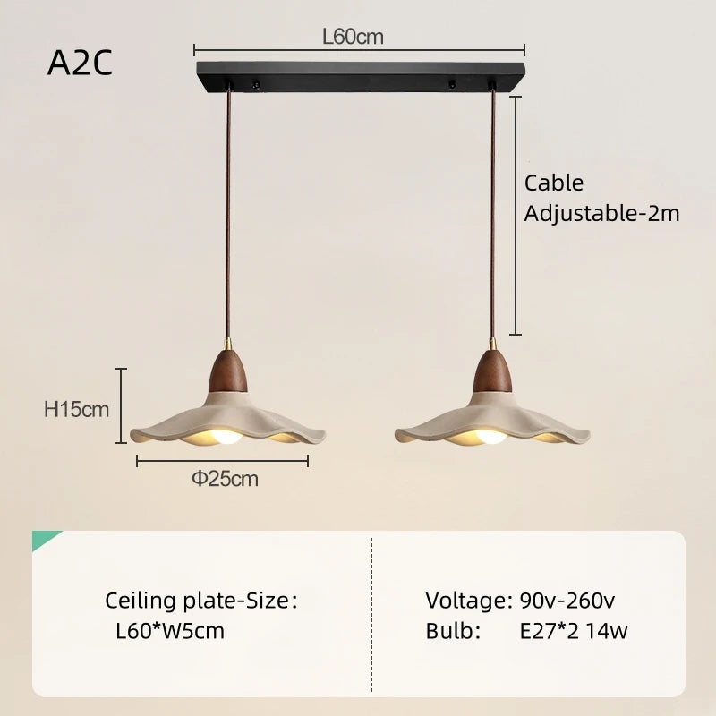 Japanese Wabi-Sabi Cream Wood Pendant Light