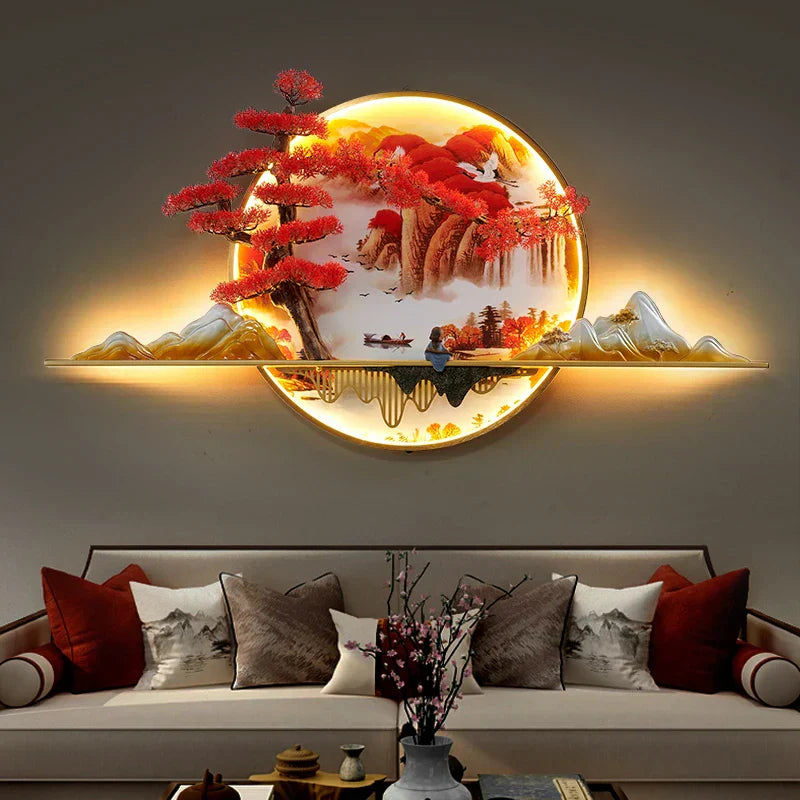 DecorBites™ 3D Chinese Pine Landscape Picture Wall Lamp for Home Living Room