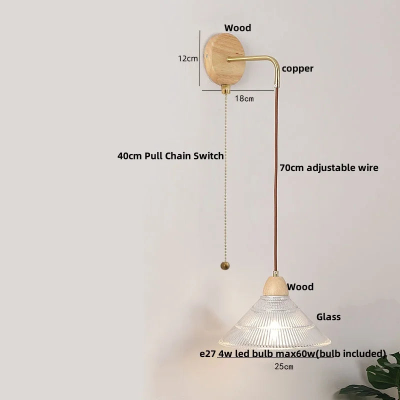 DecorBites™ Clear Glass LED Wall Light with Pull Chain Switch