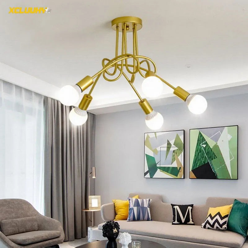 DecorBites™ ثريا سبوتنيك ذهبية سوداء معلقة لغرفة المعيشة وغرفة النوم والمزرعة