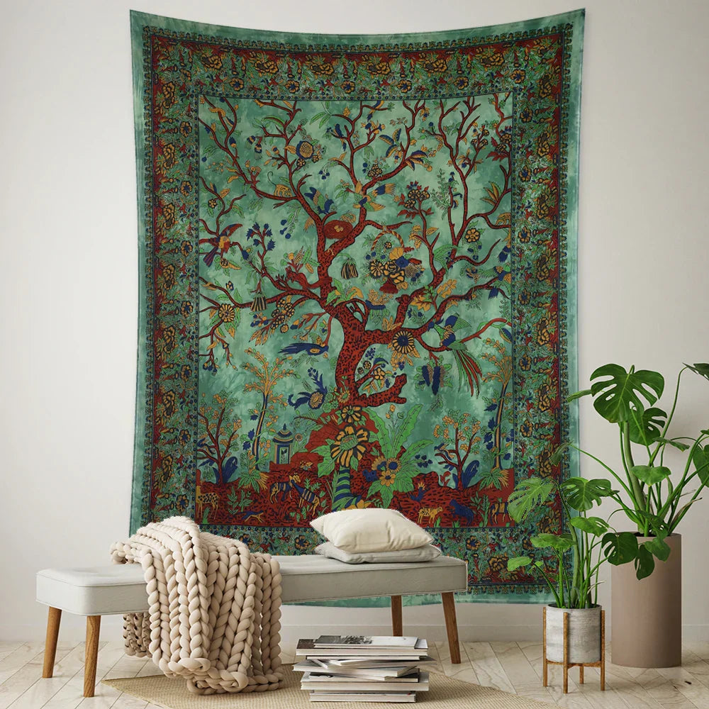 DecorBites™ Flying Bird Tree of Life Tapestry Wall Hanging: Bohemian Abstract Hippie Decor