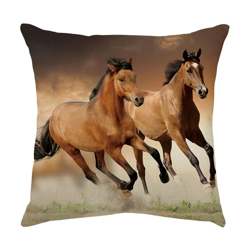 DecorBites™ Galloping Horse Pillowcase: Wild Horse Print Linen Cushion Cover for Home Decoration