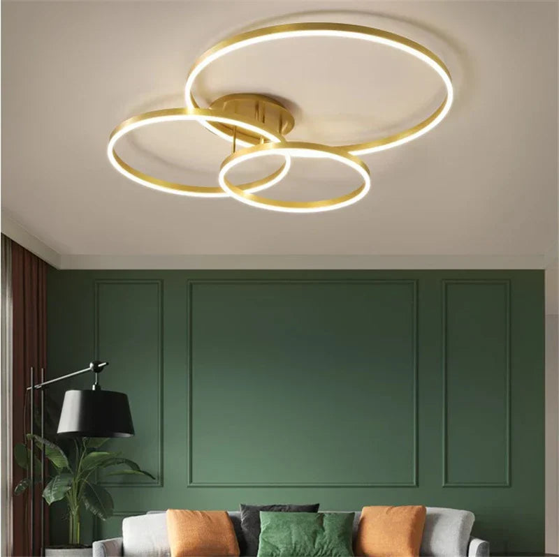 DecorBites™ مصباح سقف LED دائري ذهبي للقهوة مع غطاء مصباح أكريليك - وحدة إضاءة إبداعية لغرفة المعيشة