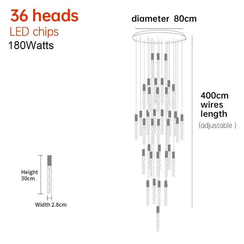 New Staircase Chandelier LED Modern Duplex Loft Spiral Long Chandelier Creative Villa Living Room Bedroom Hanging Crystal Light