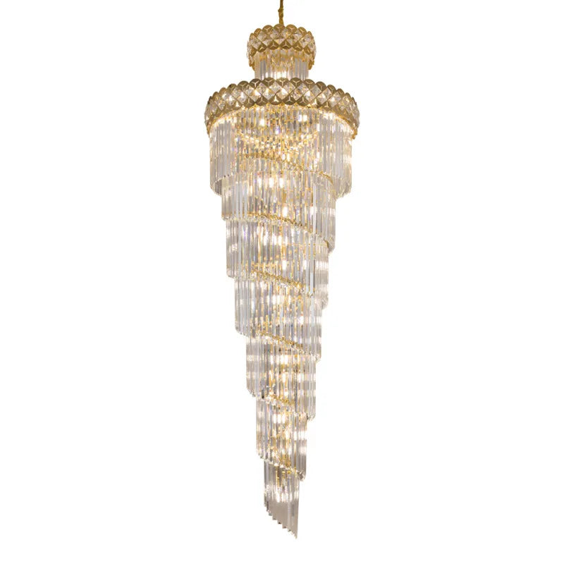 DecorBites™ Gold Stainless Steel Crystal Chandelier for Long Villa Staircase Lighting