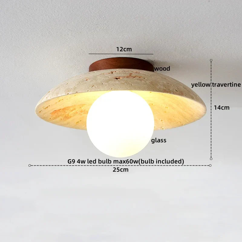 DecorBites™ Ellipse Stone LED Ceiling Light Natural Travertine Lamp Plafon