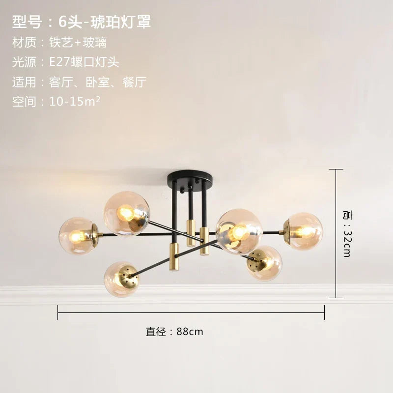 DecorBites™ Glass Ball LED Chandelier Ceiling Light for Living Room and Kitchen