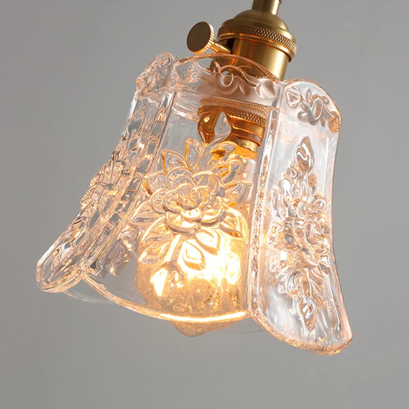 Nordic Flower Glass Pendant Light in Polished Copper