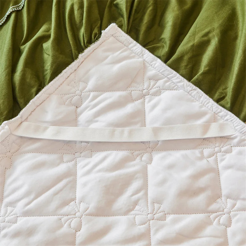 DecorBites™ Cotton Lace Ruffles Quilted Bed Skirt Set with Pillowcases