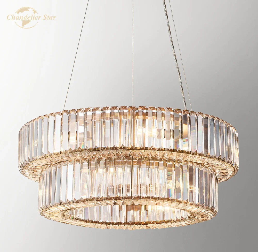 DecorBites™ Halo Elliana ثريا كريستالية معلقة - مصباح دائري متدرج أنيق للمنزل
