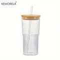 DecorBites™ 500ml Ribbed Glass Cup with Lid and Straw | Stylish Drinking Glass for Any Occasion