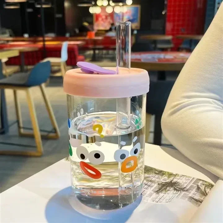 DecorBites™ Verres Kawaii avec couvercle et paille, Tasse à Bubble Tea - Vaisselle mignonne de 550 ml