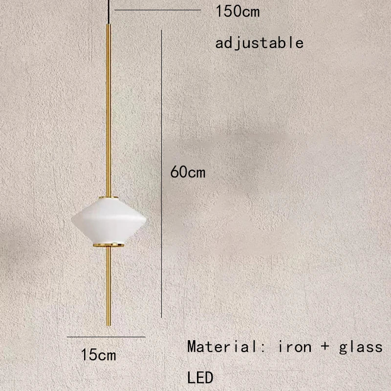 Art Deco White Glass Pendant Light With Gold Metal Wire