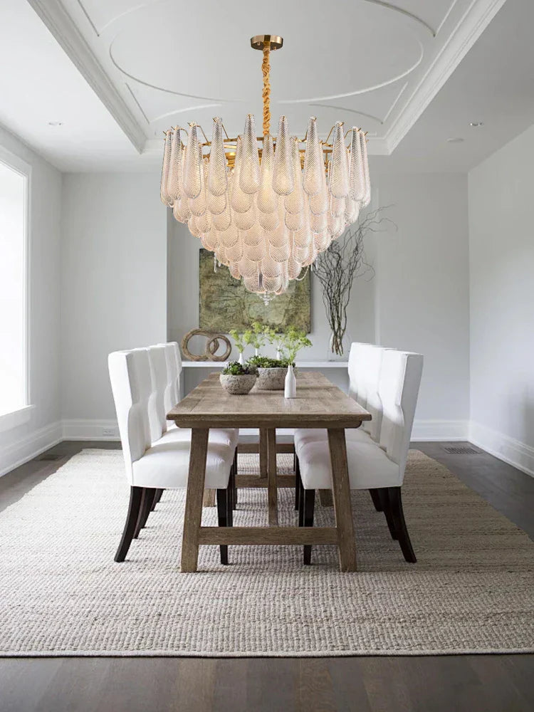 مصباح DecorBites™ الذهبي المعلق من الزجاج لطاولة الطعام والفندق، مصابيح سقف بهو حديثة