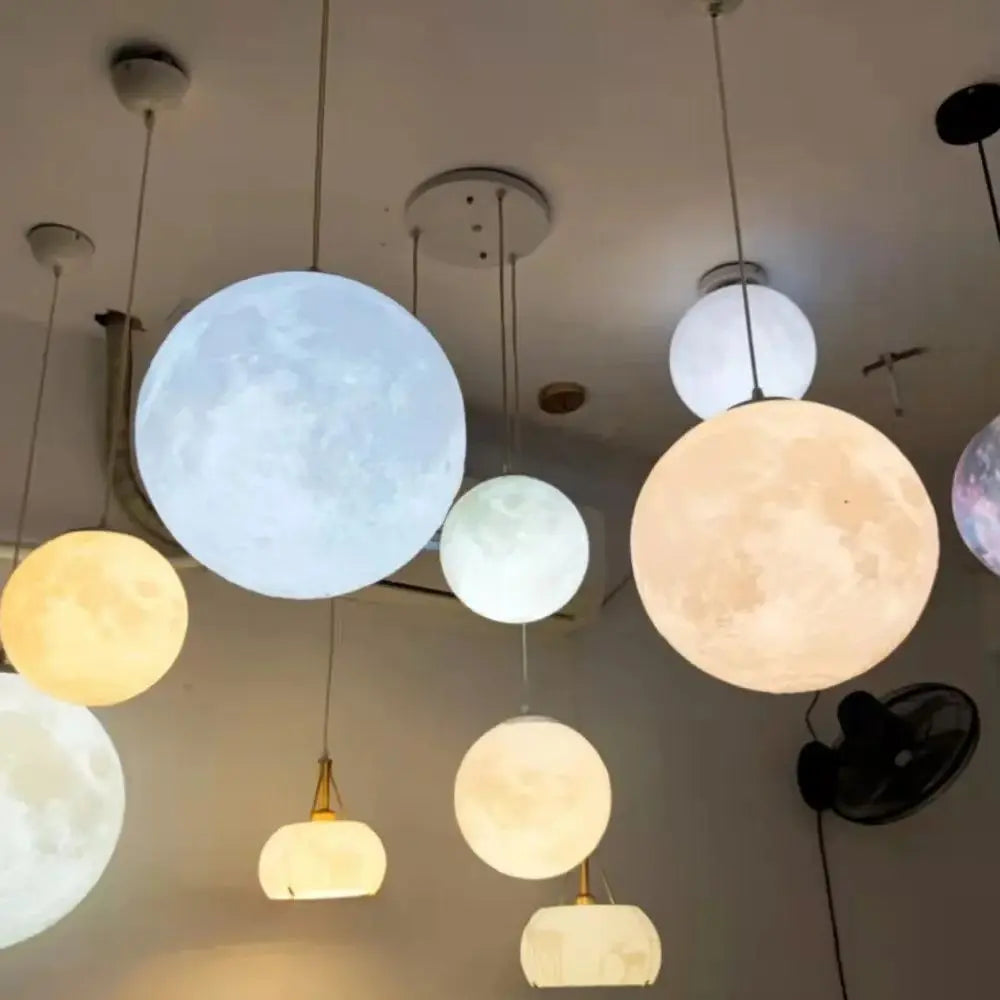 3D-Printed Moon Pendant Light in White Polymer