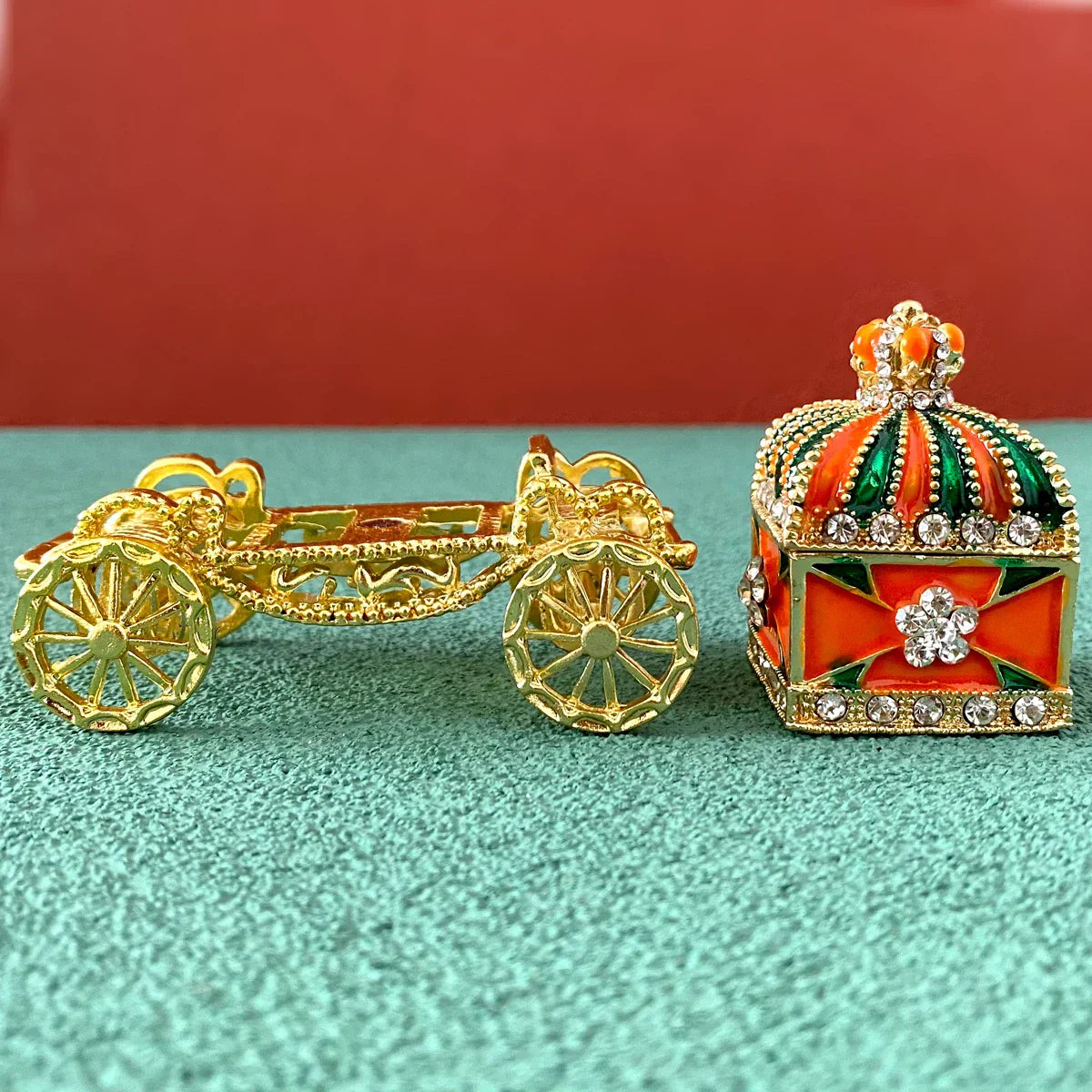 صندوق مجوهرات DecorBites™ على شكل عربة من المينا، حامل خاتم الزواج، تمثال مصغر، ديكور منزلي