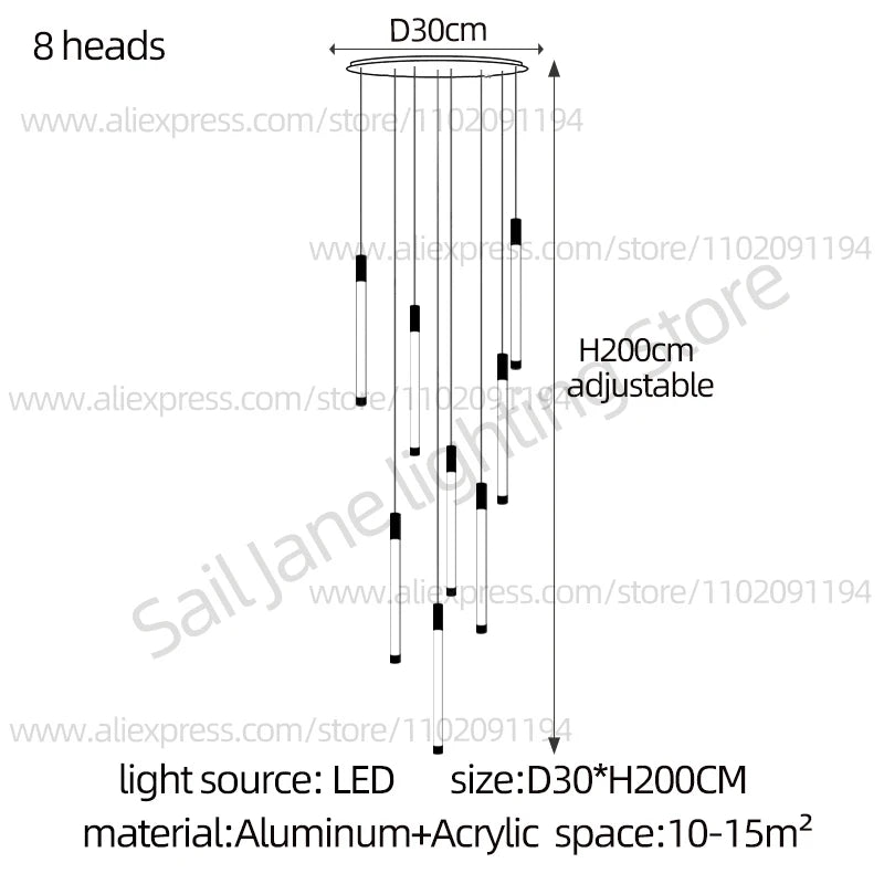 Modern Staircase Pendant Chandelier in Black or Gold