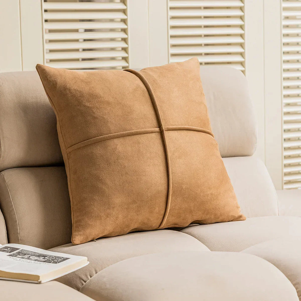 DecorBites™ Geometric Embroidery Plush Cushion Cover Brown Decorative Sofa Pillow Case