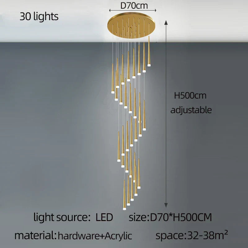 DecorBites™ Golden Tapered LED Chandelier for Modern Living Room, Kitchen, Hall - Indoor Lighting