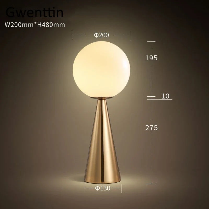 مصباح طاولة DecorBites™ الكروي الزجاجي الذهبي إضاءة LED للمكتب ديكور منزلي عصري لغرفة النوم وغرفة المعيشة