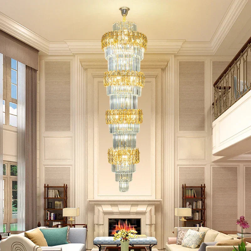 DecorBites™ Elegant Crystal Hollow Long Chandelier for Duplex Living Room and Stairwell