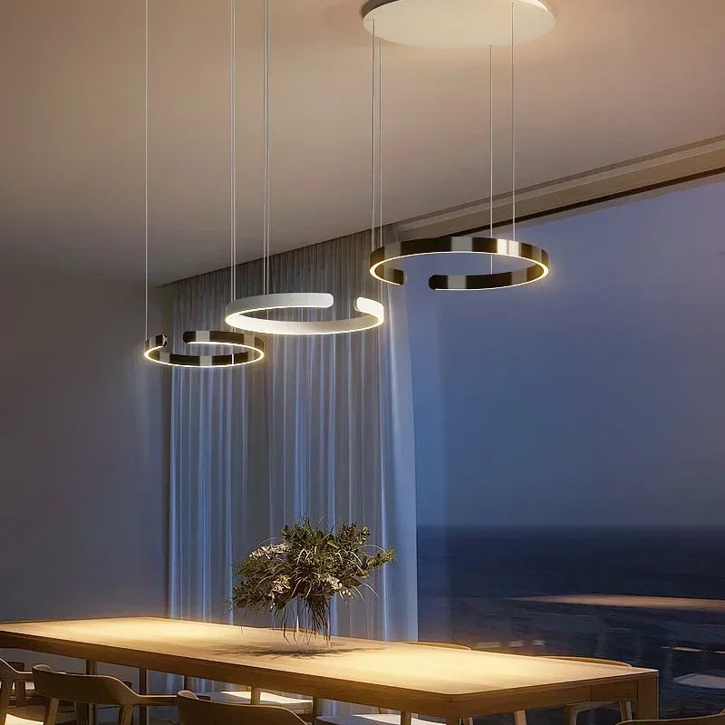 Modern Ring LED Pendant Light in Black or White