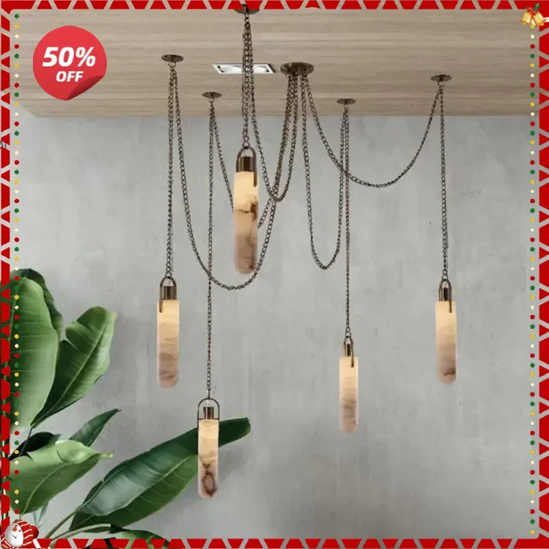 ثريا LED كروم ذهبية من DecorBites™ لغرفة الطعام - تصميم رخامي 2025