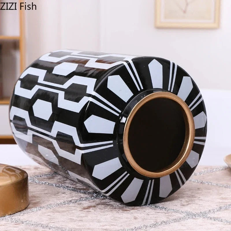 DecorBites™ Geometric Stripes Ceramic Vase Home Decor Storage Tank Living Room Table