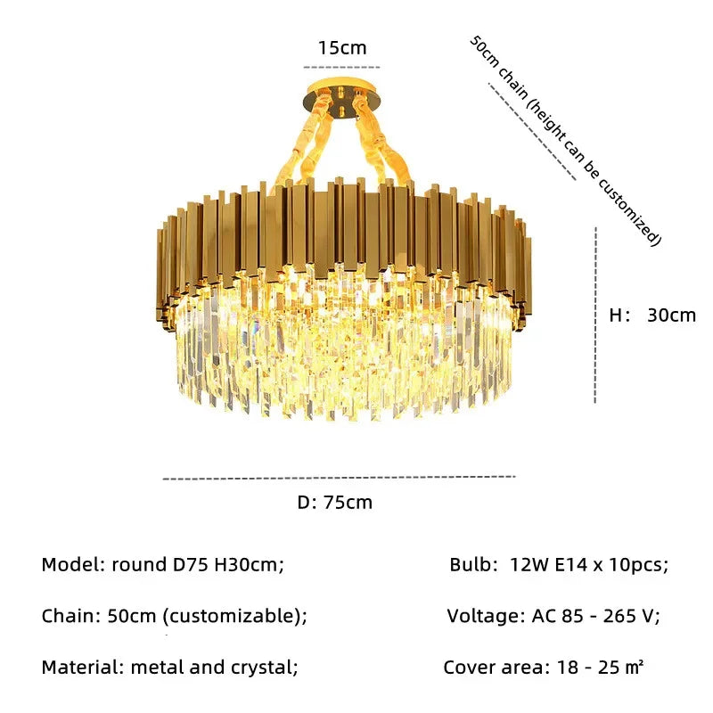 DecorBites™ ثريا كريستال ذهبية: إضاءة LED متدلية فاخرة وعصرية لديكور غرف المعيشة والطعام والنوم