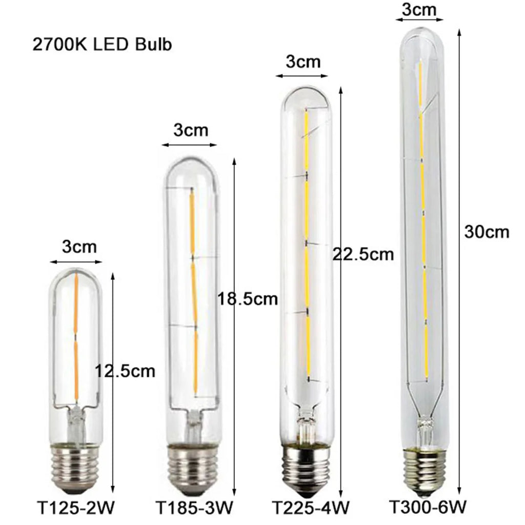 DecorBites™ لمبة إضاءة أنبوبية ليد (LED Filament Tubular Edison Bulb) درجة حرارة لون 6000K، موديلات T10 T185 T225 T30 T300، قوة 4 واط 6 واط 8 واط