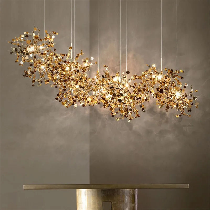 ثريا سقف كروم من DecorBites™ بتصميم ورقة شجر لغرفة المعيشة أو البار أو إضاءة الشرفة
