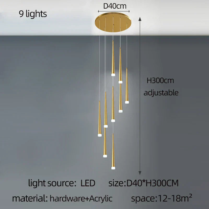 DecorBites™ Golden Tapered LED Chandelier for Modern Living Room, Kitchen, Hall - Indoor Lighting