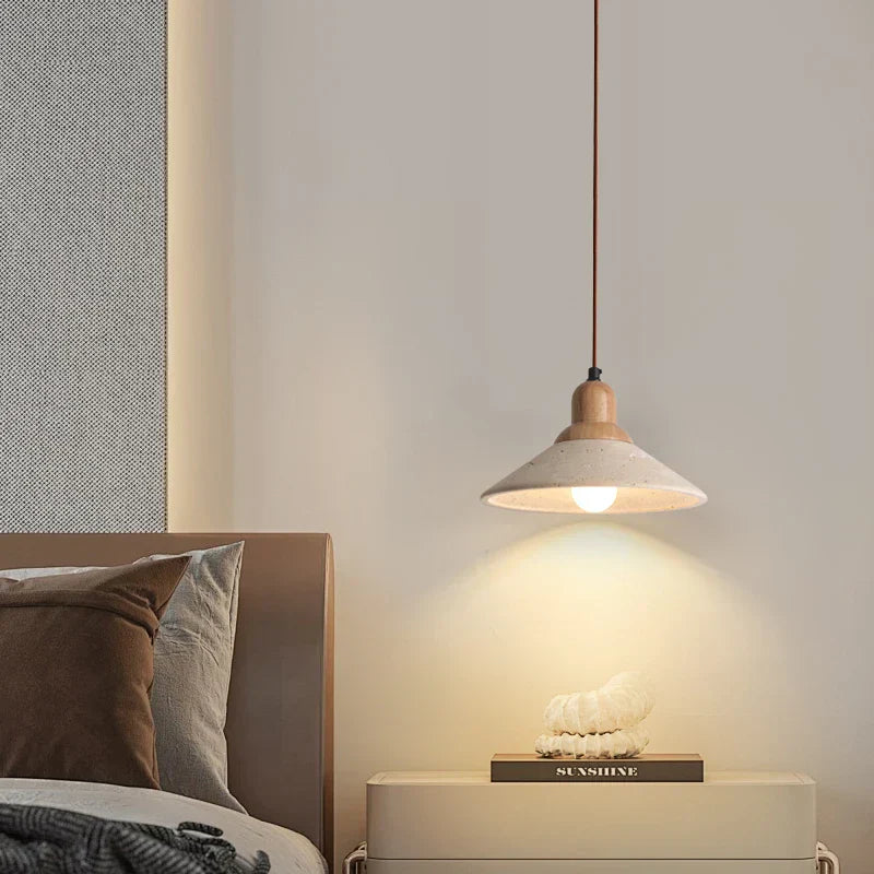 DecorBites™ LED Wood Canopy Pendant Lights Yellow Travertine Stone Hanging Lamp