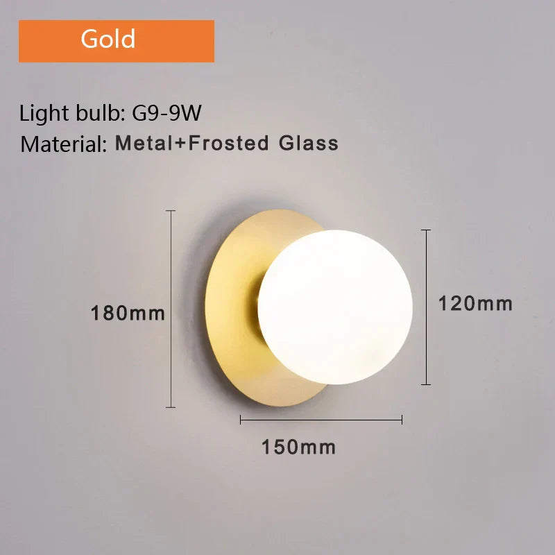 مصباح حائط DecorBites™ الكروي الزجاجي LED لغرفة النوم وغرفة المعيشة والإضاءة الداخلية