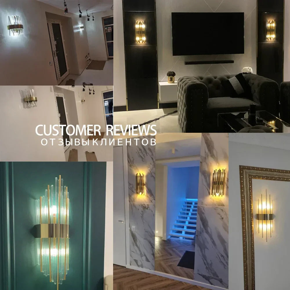 مصابيح حائط كريستال ذهبية من DecorBites™: شمعدان LED أنيق لغرفة النوم وغرفة المعيشة والحمام