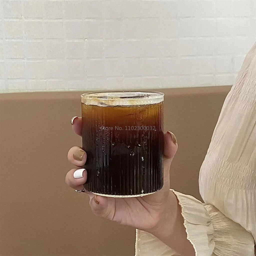 DecorBites™ Clear Glass Coffee Cups Set of 6 - Heat-Resistant Vertical Design for Various Drinks