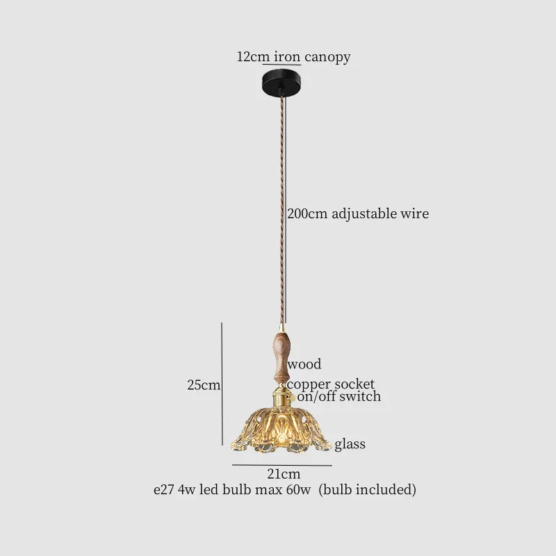 DecorBites™ Copper Wood Glass LED Pendant Lamp - French Minimalist Design for Home Decor