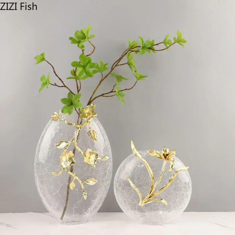 مزهرية زجاجية على شكل زهرة ذهبية من DecorBites™ لتزيين المكتب، فازات زهور جمالية، ديكور للغرفة