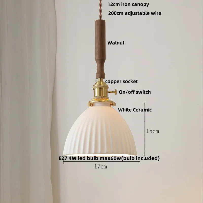 DecorBites™ Amber Glass LED Pendant Light, Nordic Modern Design, Walnut Wood, Dining Living Room Lighting