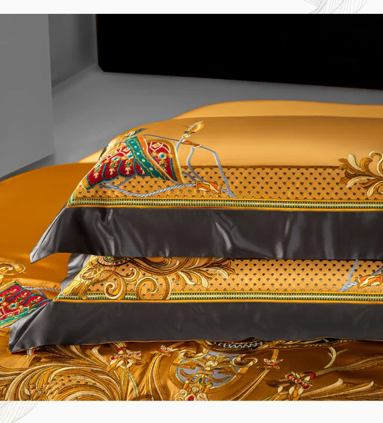 طقم مفروشات منقوش فاخر من ™DecorBites - غطاء لحاف وملاءة سرير ومفرش سرير