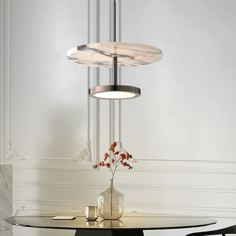 Black Natural Stone Round Pendant Light