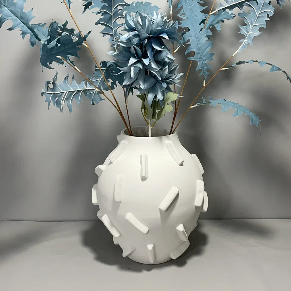 DecorBites™ Geometric Block Vase - Ceramic Abstract Floral Arrangement Decor