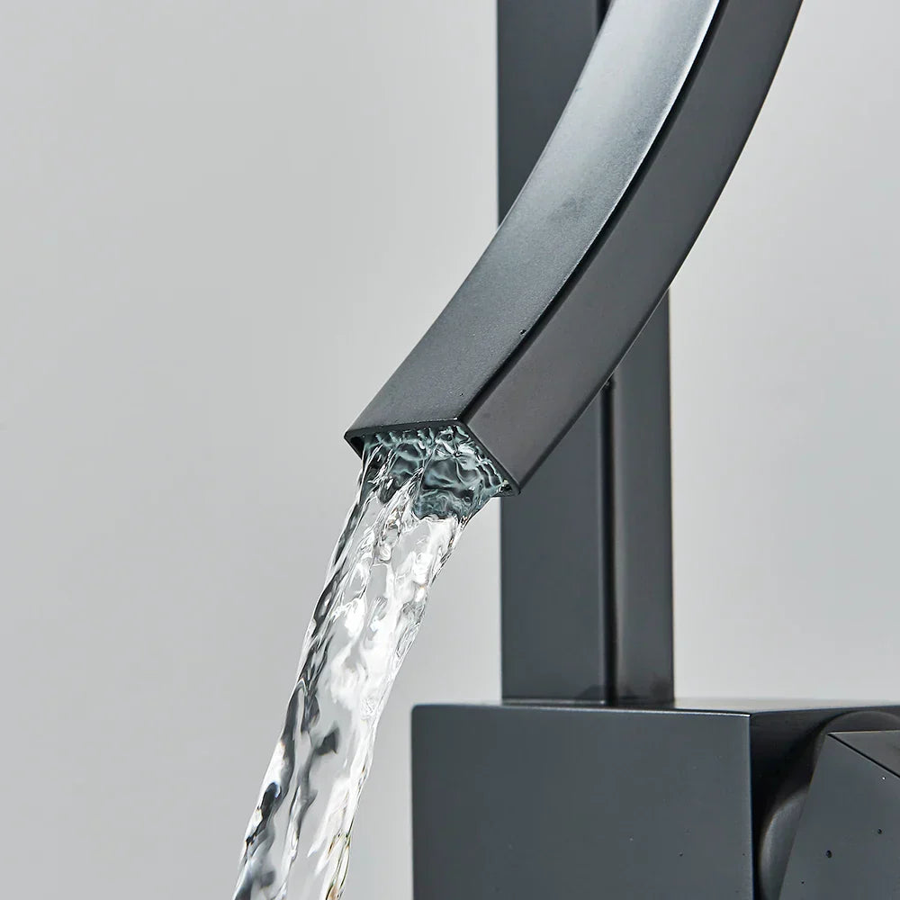 DecorBites™ Black Brass Waterfall Basin Faucet with Single Handle Mixer Tap